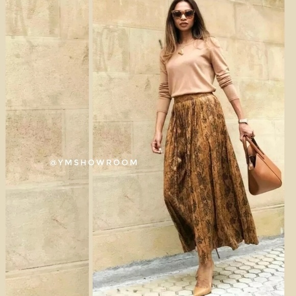 Zara Snakeskin Pleated Midi Skirt - Picture 5 of 6